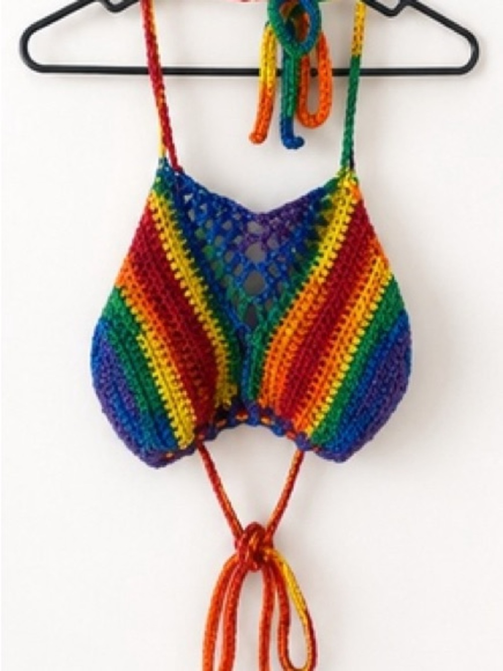 Source Unknown Rainbow Crochet Halter Crop Top